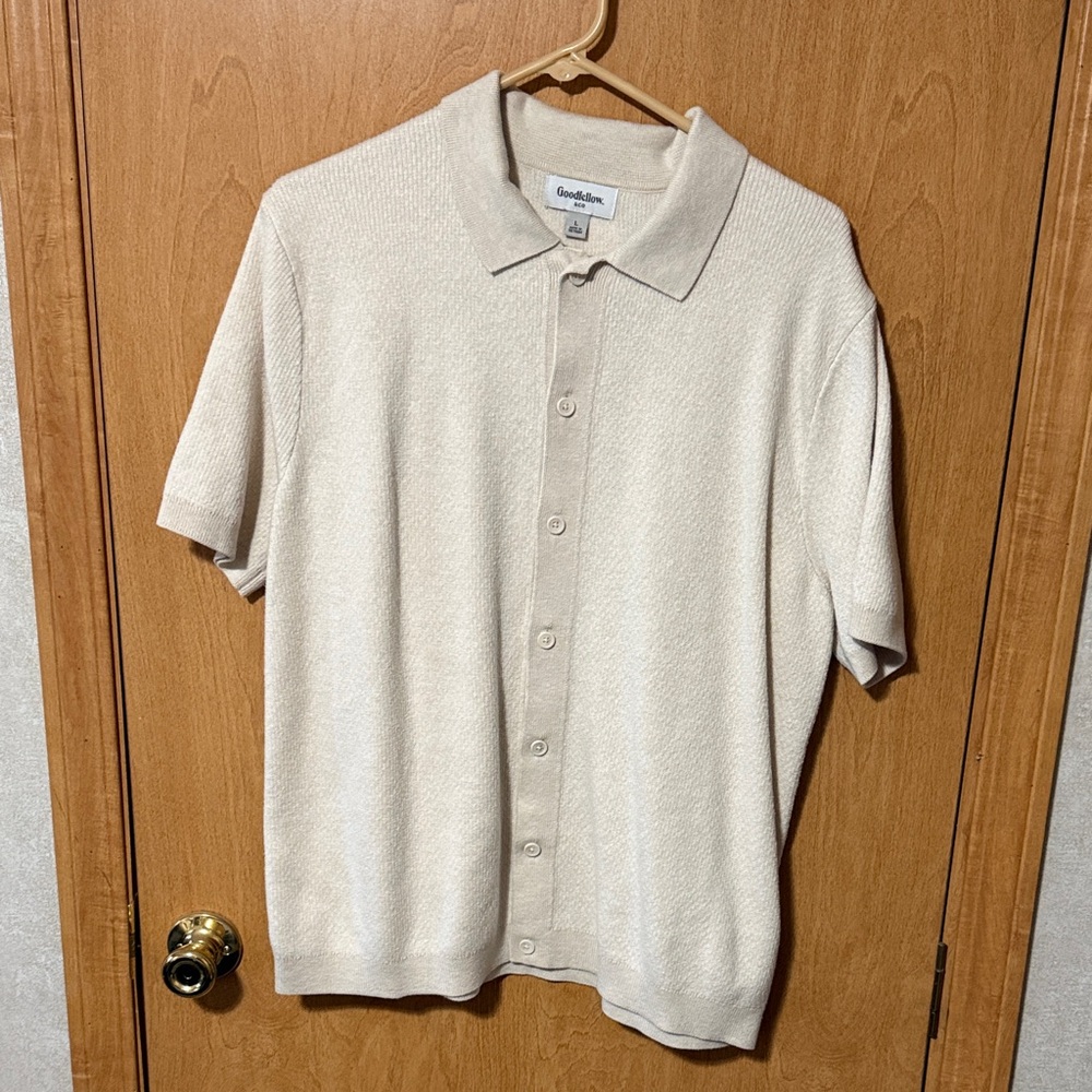 Goodfellow&Co Men’s Large Cream Short-Sleeve Button Down Polo Shirt